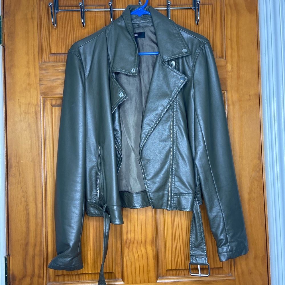 Forever 21 faux leather army green jacket